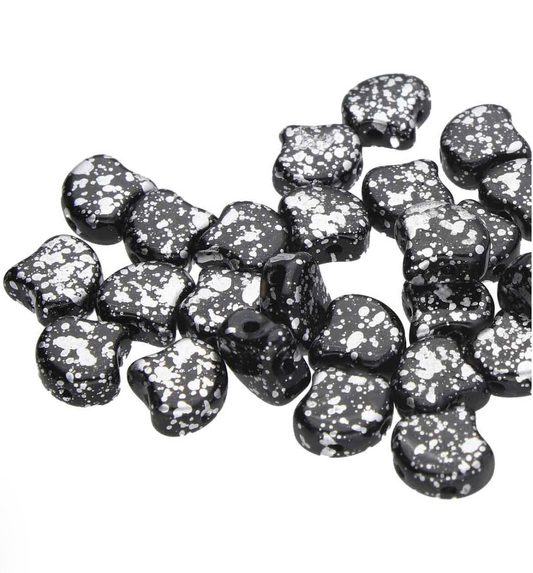 Jet Silver Splash Ginko Duo Beads by Matubo - 10 grams