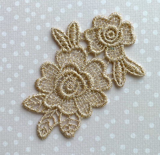 Lace Patch Floral Applique Beige Gold - Pack of 2
