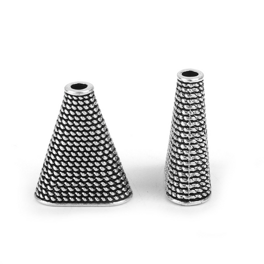 Large Cord End Caps Antique Silver Bead Caps - Pack of 10