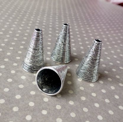 Tassel Bead Caps Large Cord End Caps Antique Silver Pack of 10
