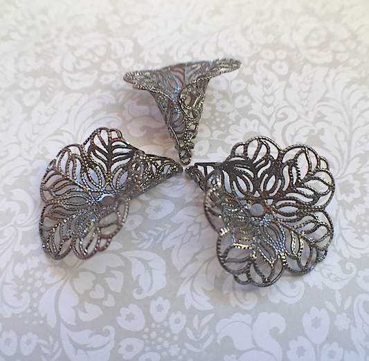 Large Floral Filigree Bead Caps in Gunmetal Colour - Pack of 10