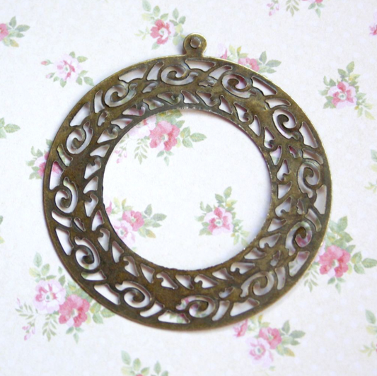 Large Round Filigree Pendant Antique Bronze Colour Pack of 6