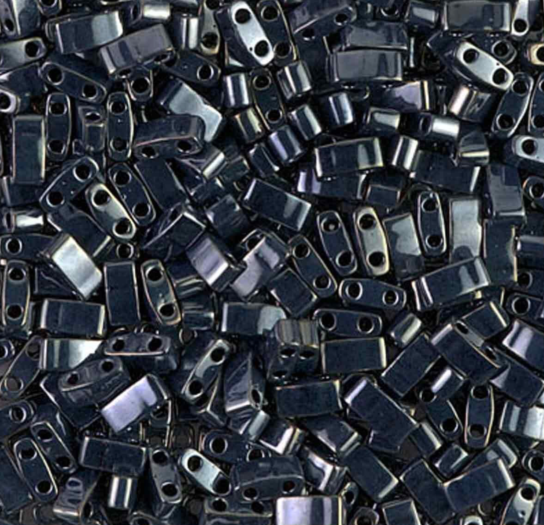 Light Gunmetal Miyuki Half Tila Beads - 8 grams