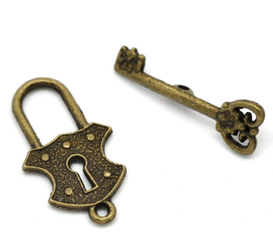 Lock and Key Toggle Clasps Antique Bronze Colour 10 Sets