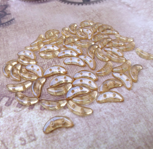 Luster Transparent Champagne Glass Crescent Beads 2-hole Czech Glass Beads - 50 beads