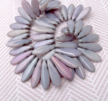 Lustre Opaque Two Hole Dagger Beads Czech Pressed Glass Beads - Pack of 10 grams