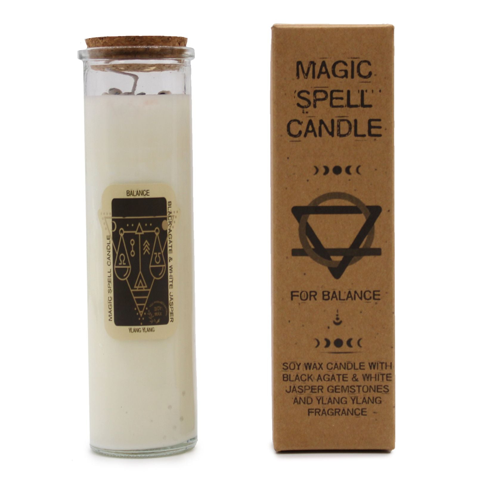Magic spell candle with packaging on a white background