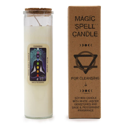 Magic spell candle with packaging on a white background