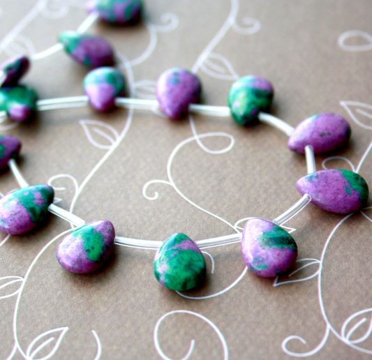 Malachite Ruby Zoisite Teardrop Beads - Strand of 26