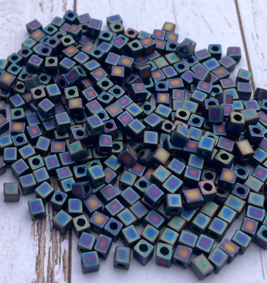 Matte Black AB Miyuki Cubes 3mm Japanese Beads - 20 grams