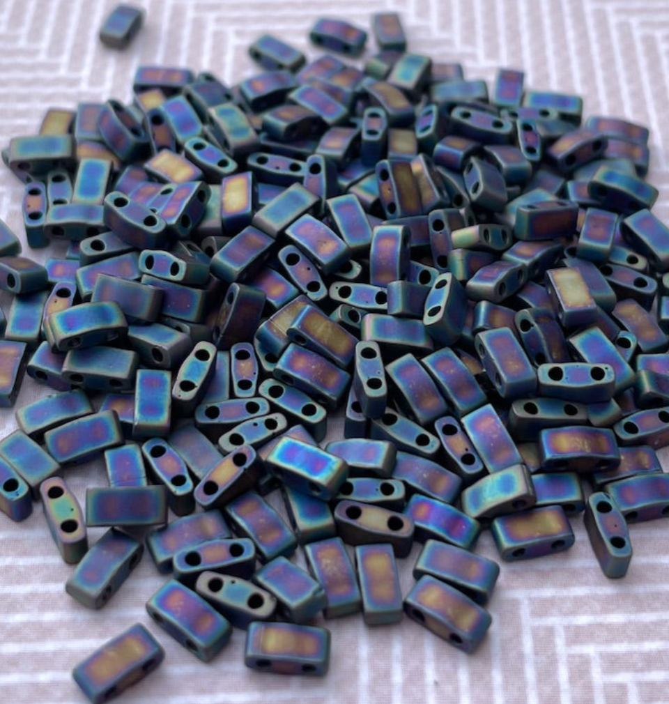 Matte Black AB Miyuki Half Tila Beads - 8 grams