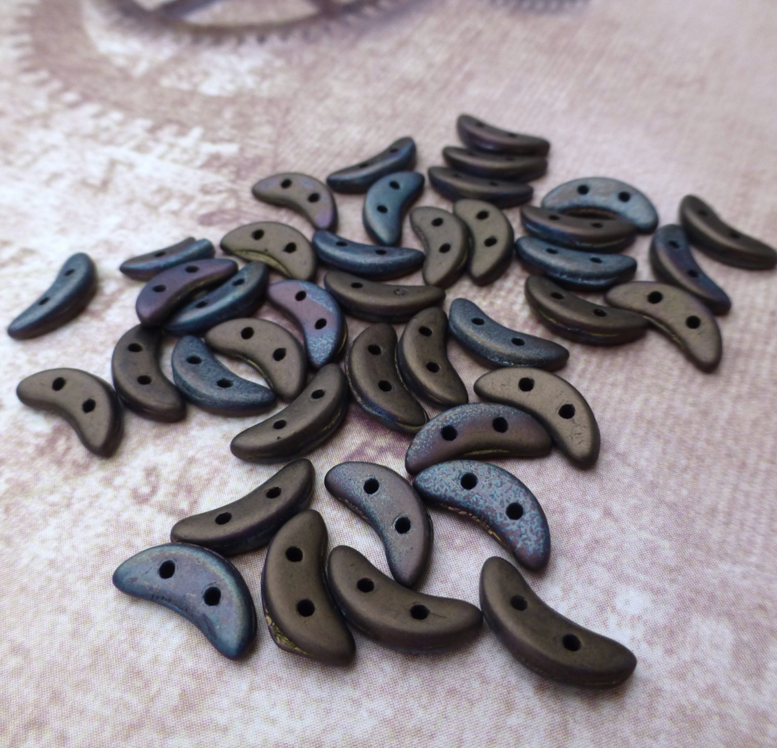 Matte Bronze Vega Glass Crescent Beads 2-hole Czech Glass Beads - 50 beads
