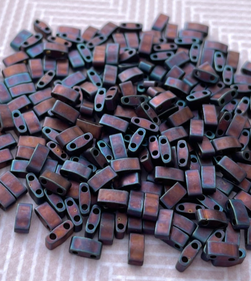 Matte Metallic Dark Raspberry Iris Miyuki Half Tila Beads - 8 grams