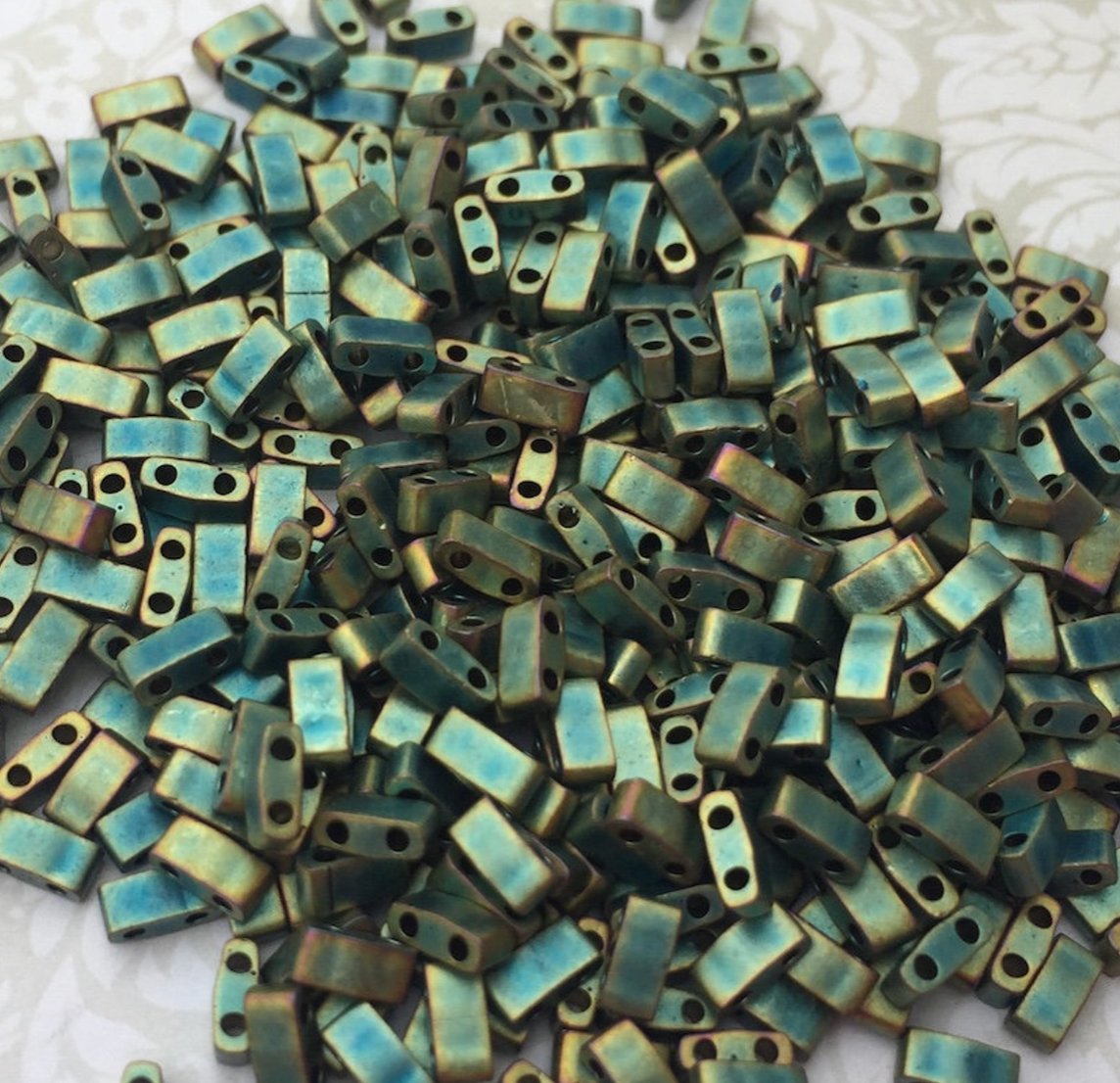 Matte Metallic Green Iris Miyuki Half Tila Beads - 8 grams