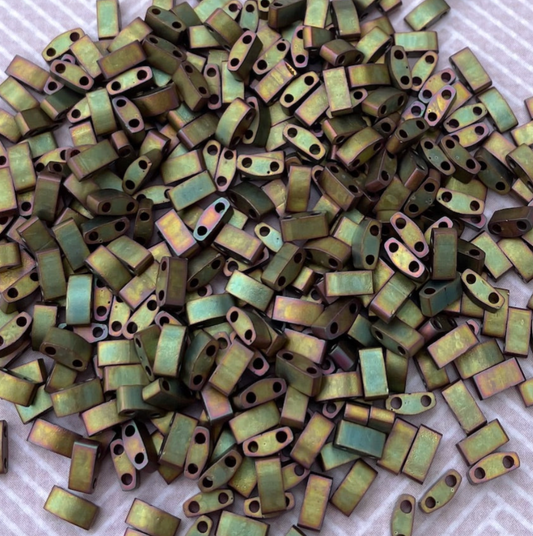 Matte Metallic Khaki Iris Miyuki Half Tila Beads - 8 grams