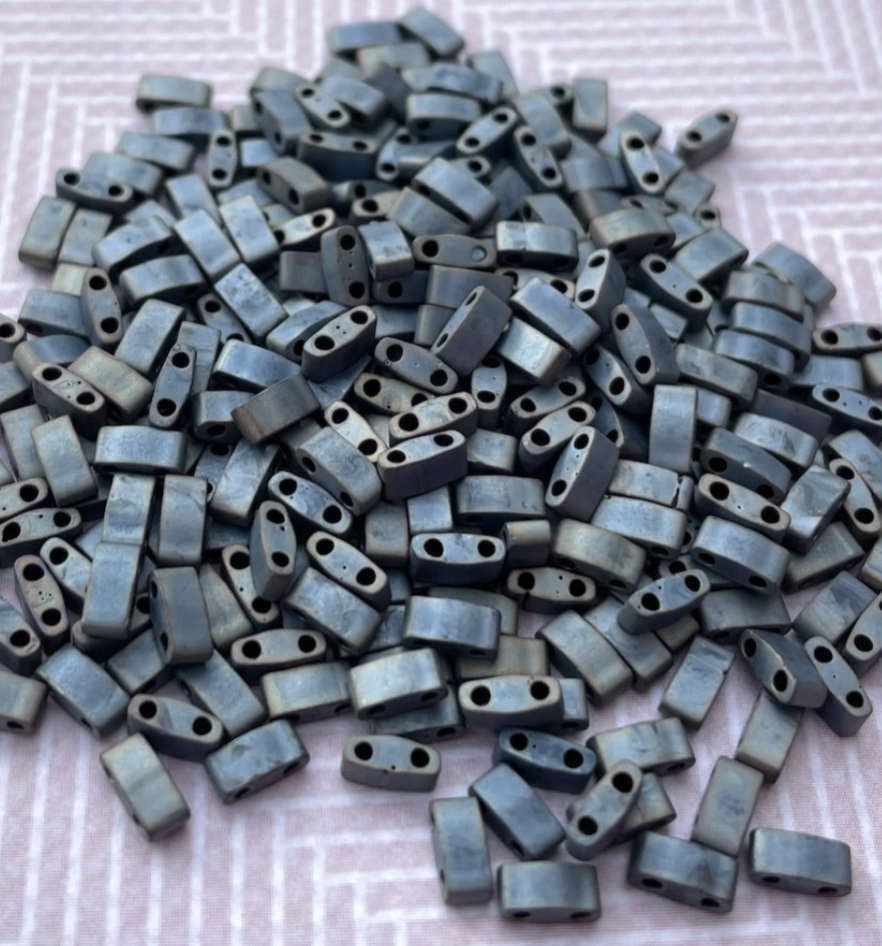 Matte Metallic Silver Grey Miyuki Half Tila Beads - 8 grams