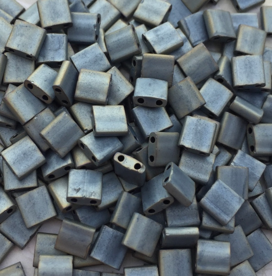 Matte Metallic Silver Grey Miyuki Tila Beads 8 grams