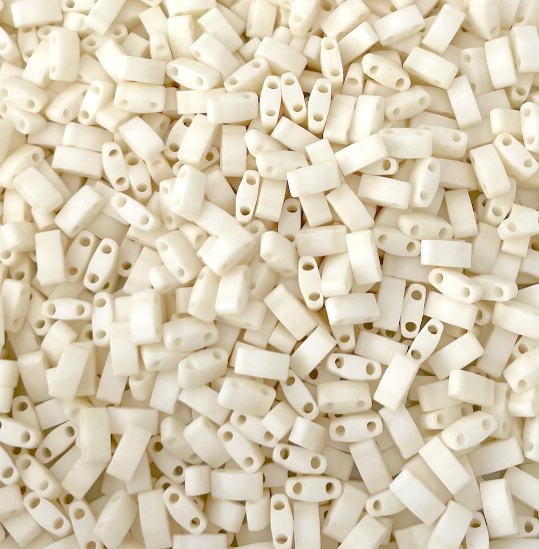 Matte Opaque Cream Miyuki Half Tila Beads - 8 grams