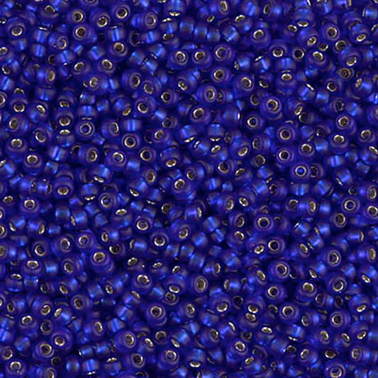 Matte Silver Lined Cobalt 11-0020F Miyuki 11/0 Round Japanese Seed Beads 20 grams