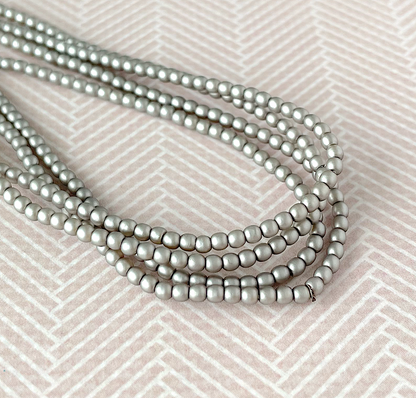 Matte Silver Round Czech Glass Pearls 2mm Strand of 150 beads