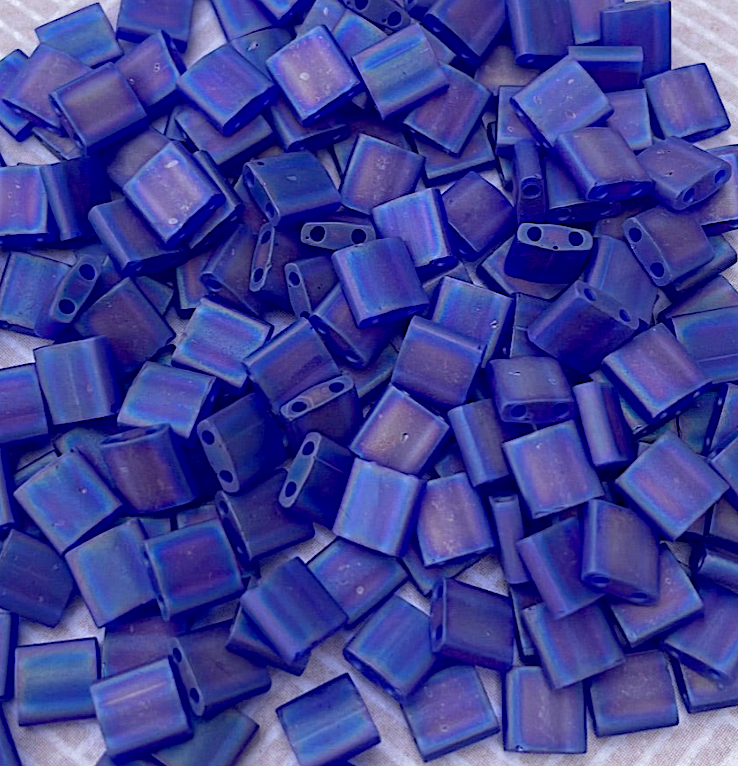 Matte Transparent Cobalt AB Miyuki Tila Beads 8 grams
