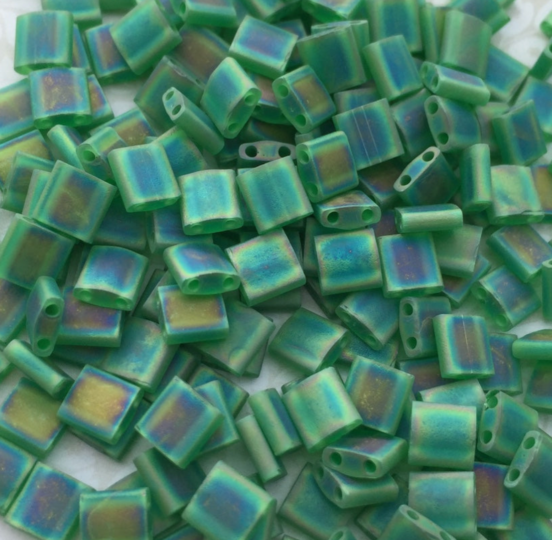 Matte Transparent Green AB Miyuki Tila Beads 8 grams