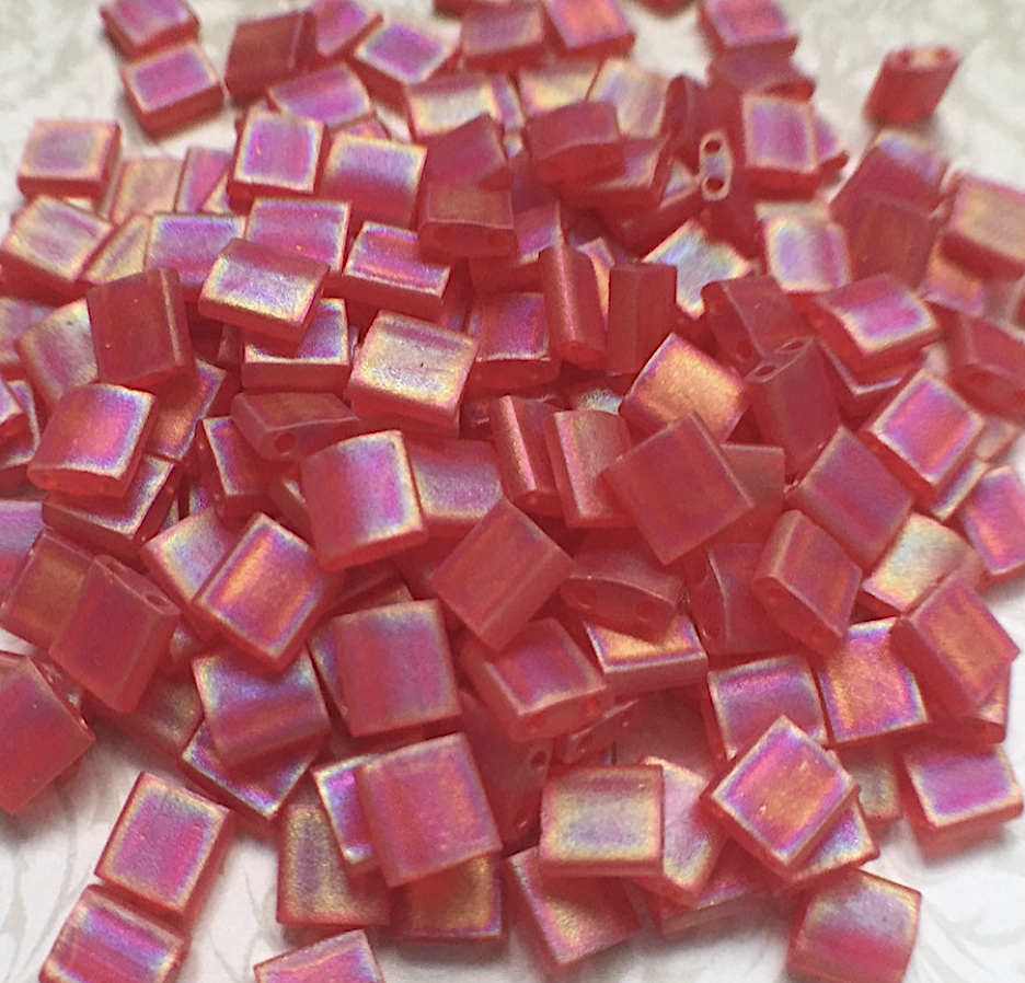Matte Transparent Red Orange AB Miyuki Tila Beads 8 grams