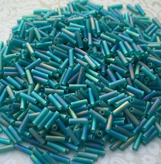 Matte Transparent Teal AB 6mm Miyuki Bugle Beads BGL2-92405FR - 10 grams