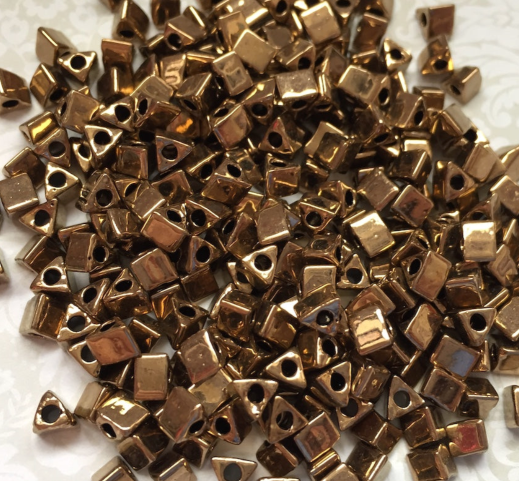 Metallic Dark Bronze 5/0 Sharp Triangle Beads STR5-457 - 10 grams