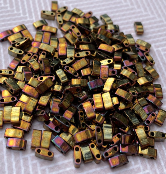 Metallic Gold Iris Miyuki Half Tila Beads - 8 grams