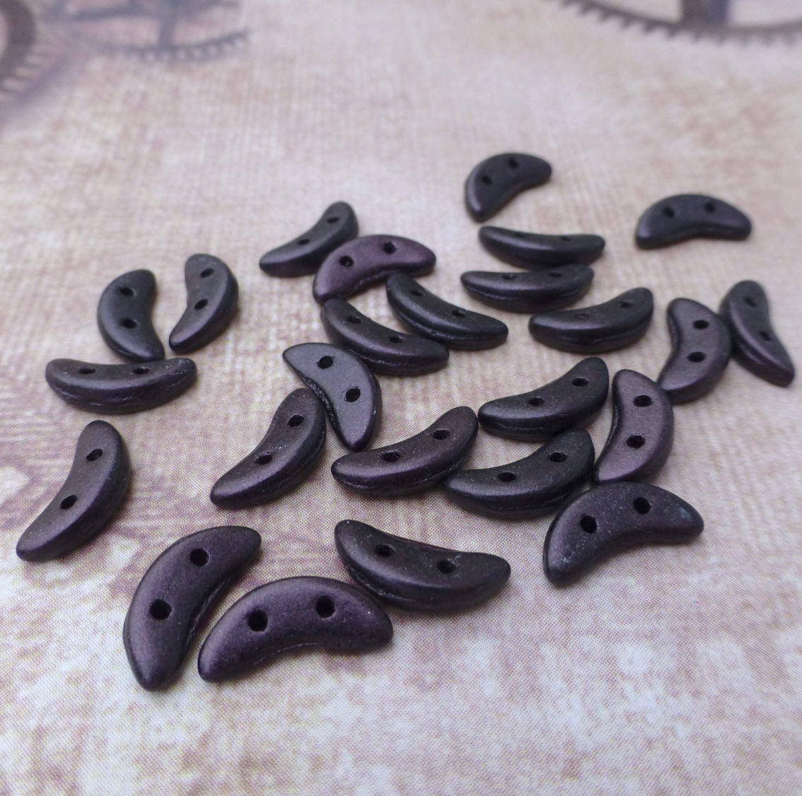 Metallic Suede Dark Plum Glass Crescent Beads 2-hole Czech Glass Beads - 50 beads