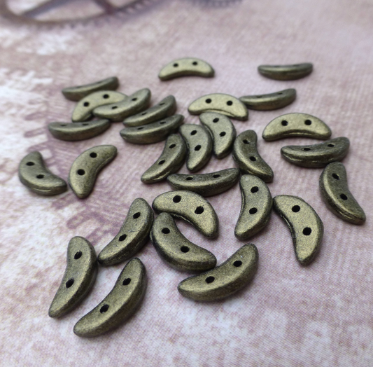 Metallic Suede Gold Glass Crescent Beads 50 beads
