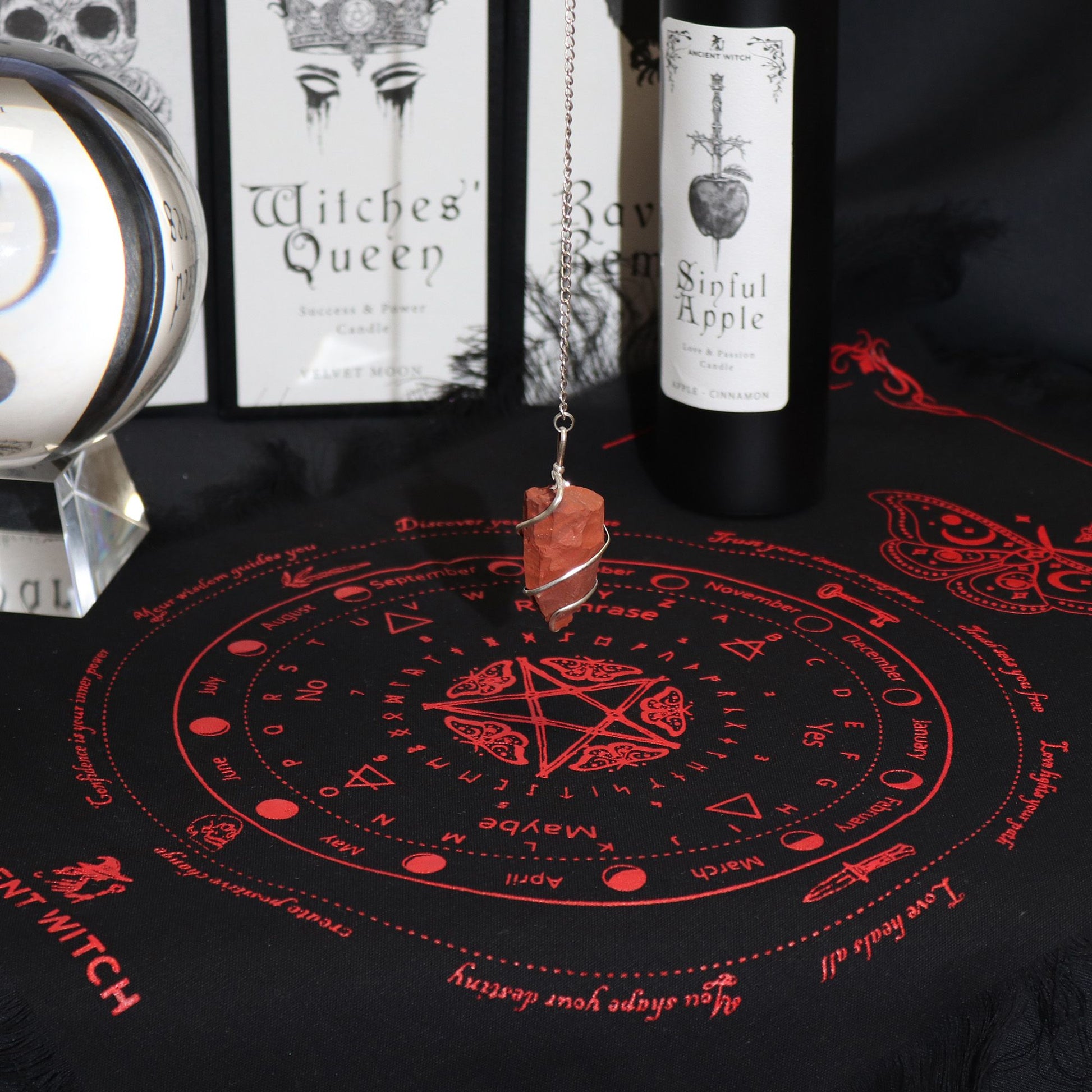 Mystic Moth Pendulum Divination Cloth Black & Blood Red
