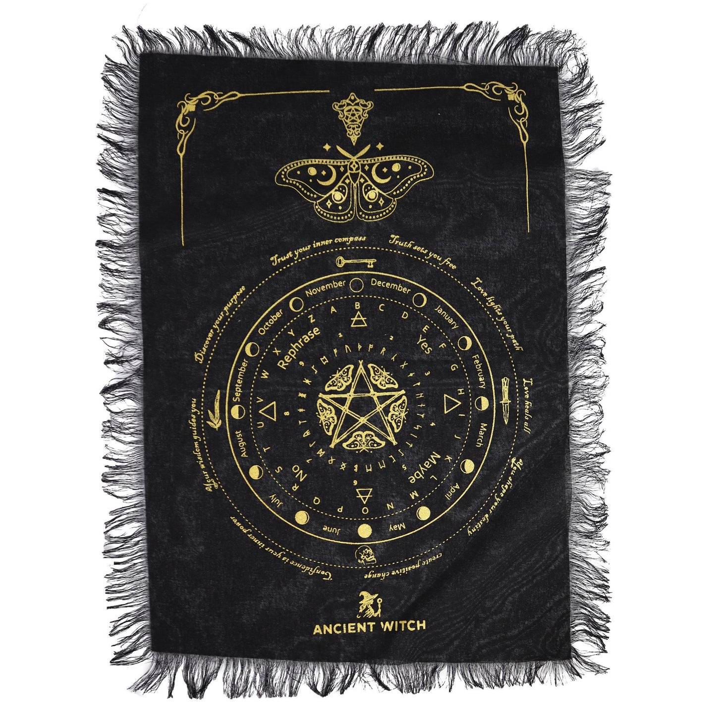 Mystic Moth Pendulum Divination Cloth Black & Gold