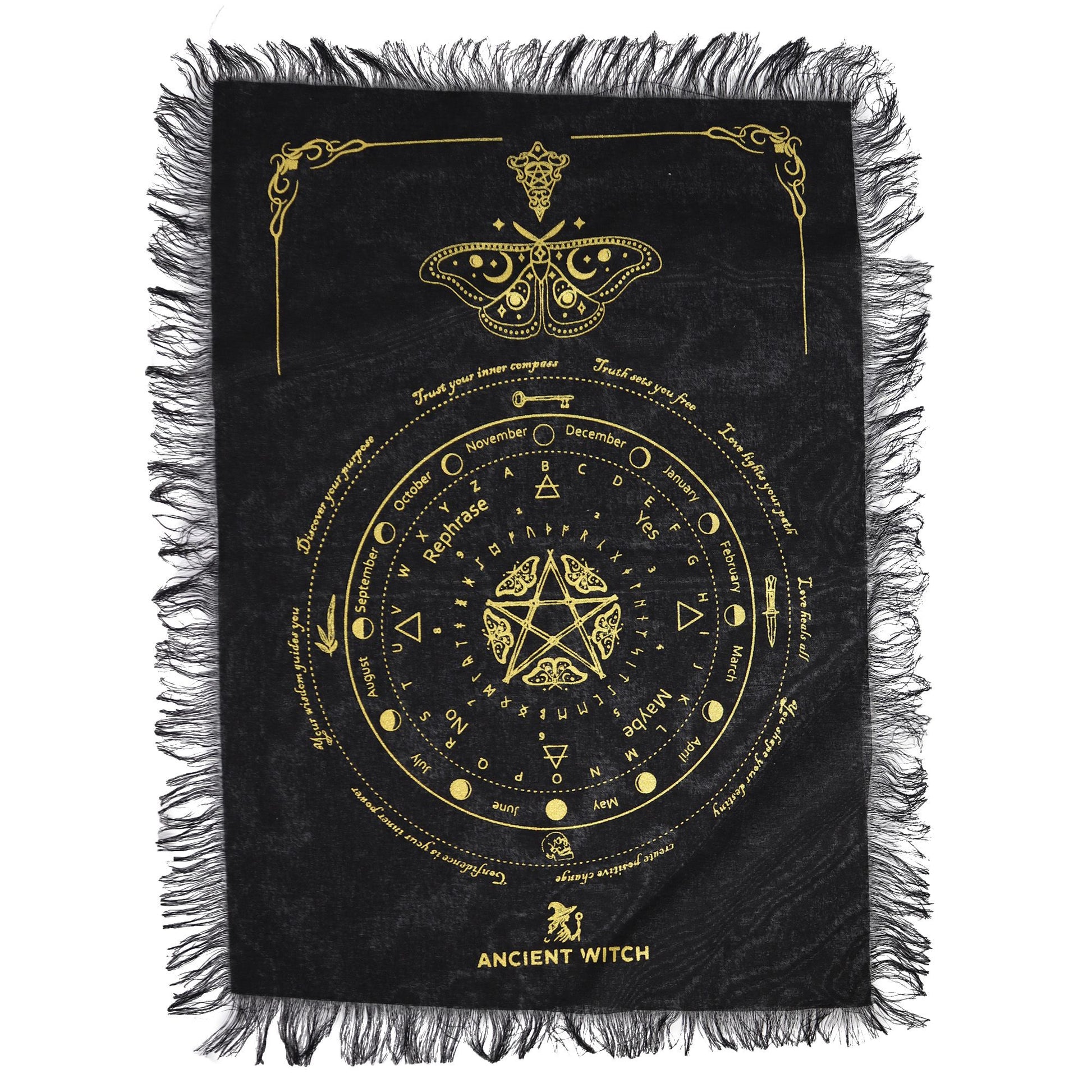 Mystic Moth Pendulum Divination Cloth Black & Gold
