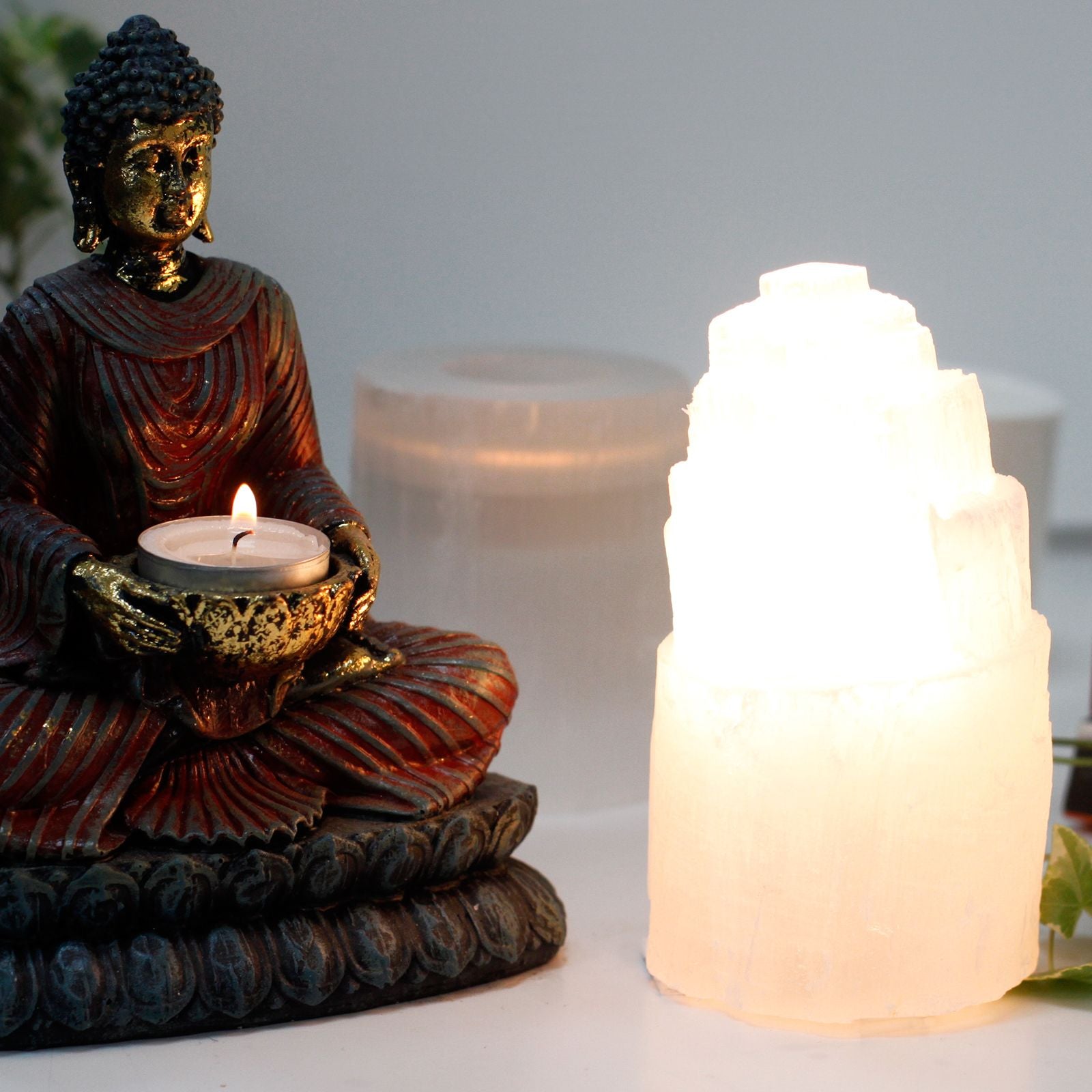 Natural Cleansing Selenite Tower Lamp - 15 cm