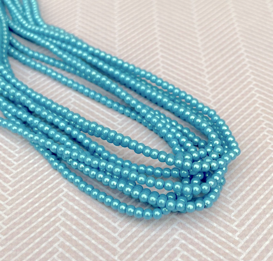 Nile Blue Round Czech Glass Pearls 2mm Strand of 150 beads