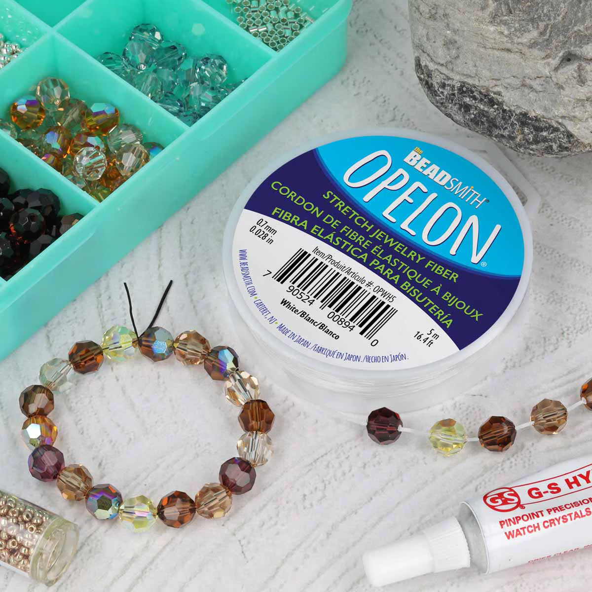 White Opelon 0.7mm Elastic Thread Stretch Jewellery Cord 5 meters