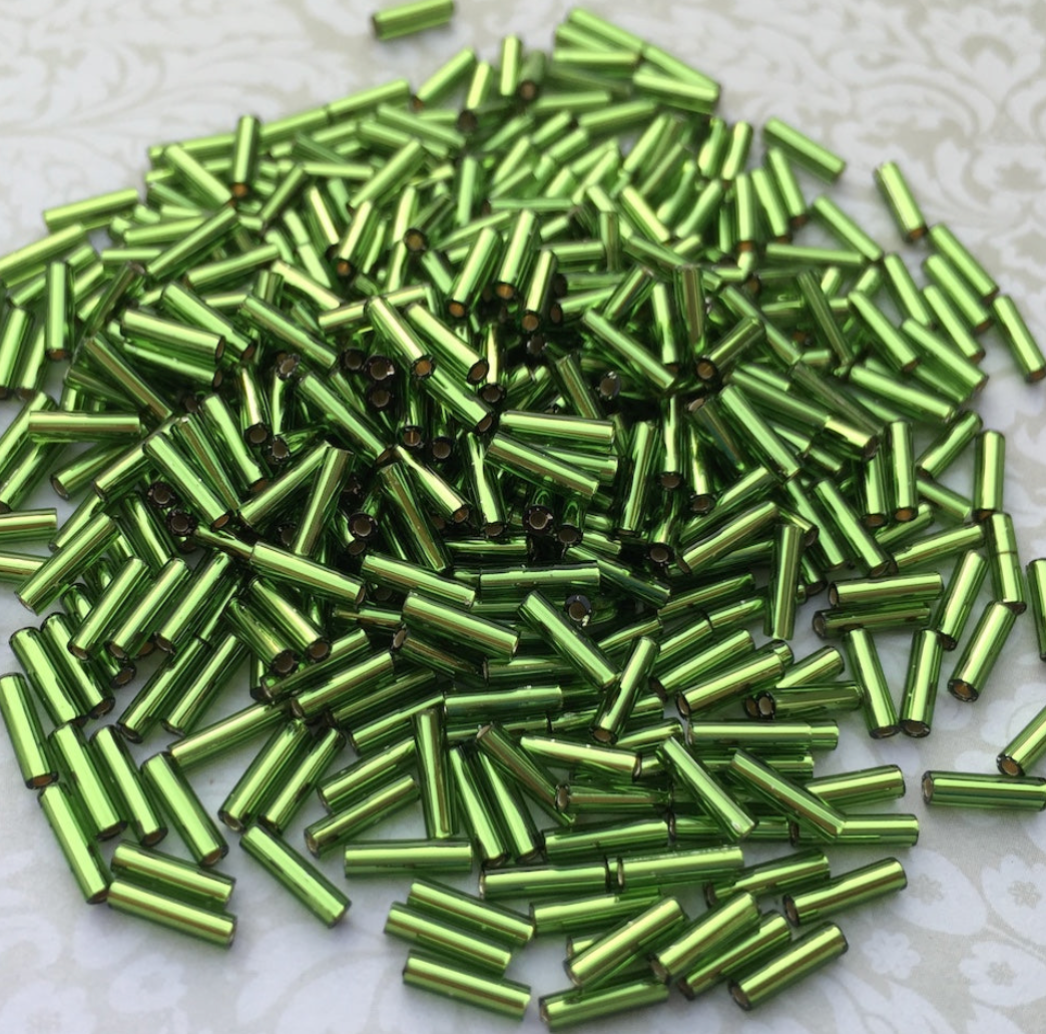 Olive Silver Lined 6mm Miyuki Bugle Beads BGL2-9026 - 10 grams 