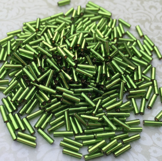 Olive Silver Lined 6mm Miyuki Bugle Beads BGL2-9026 - 10 grams 