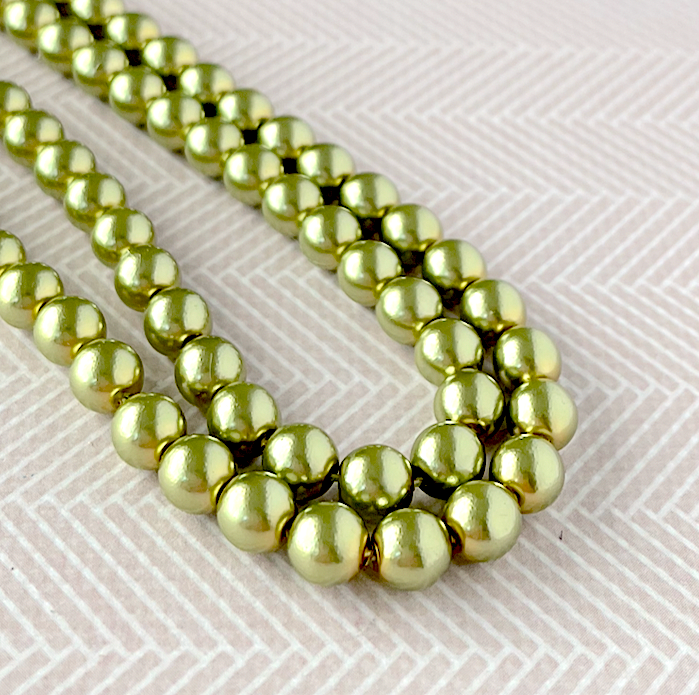 Olivine Round Czech Glass Pearls 6mm Strand of 75 bead