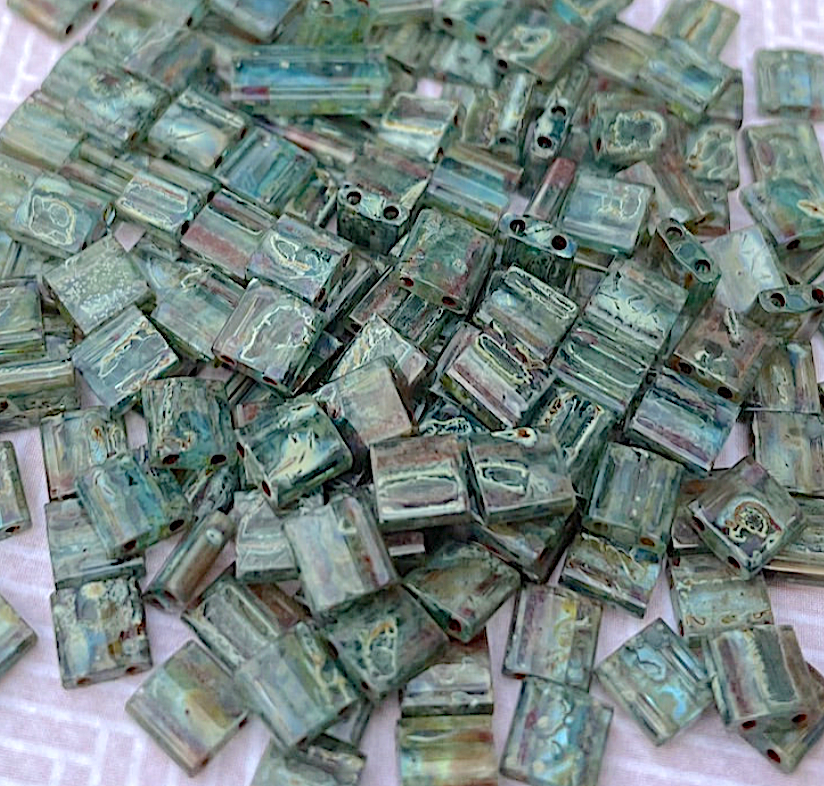 Olivine Transparent Picasso Miyuki Tila Beads 8 grams