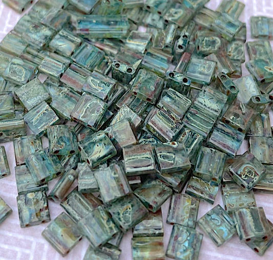 Olivine Transparent Picasso Miyuki Tila Beads 8 grams