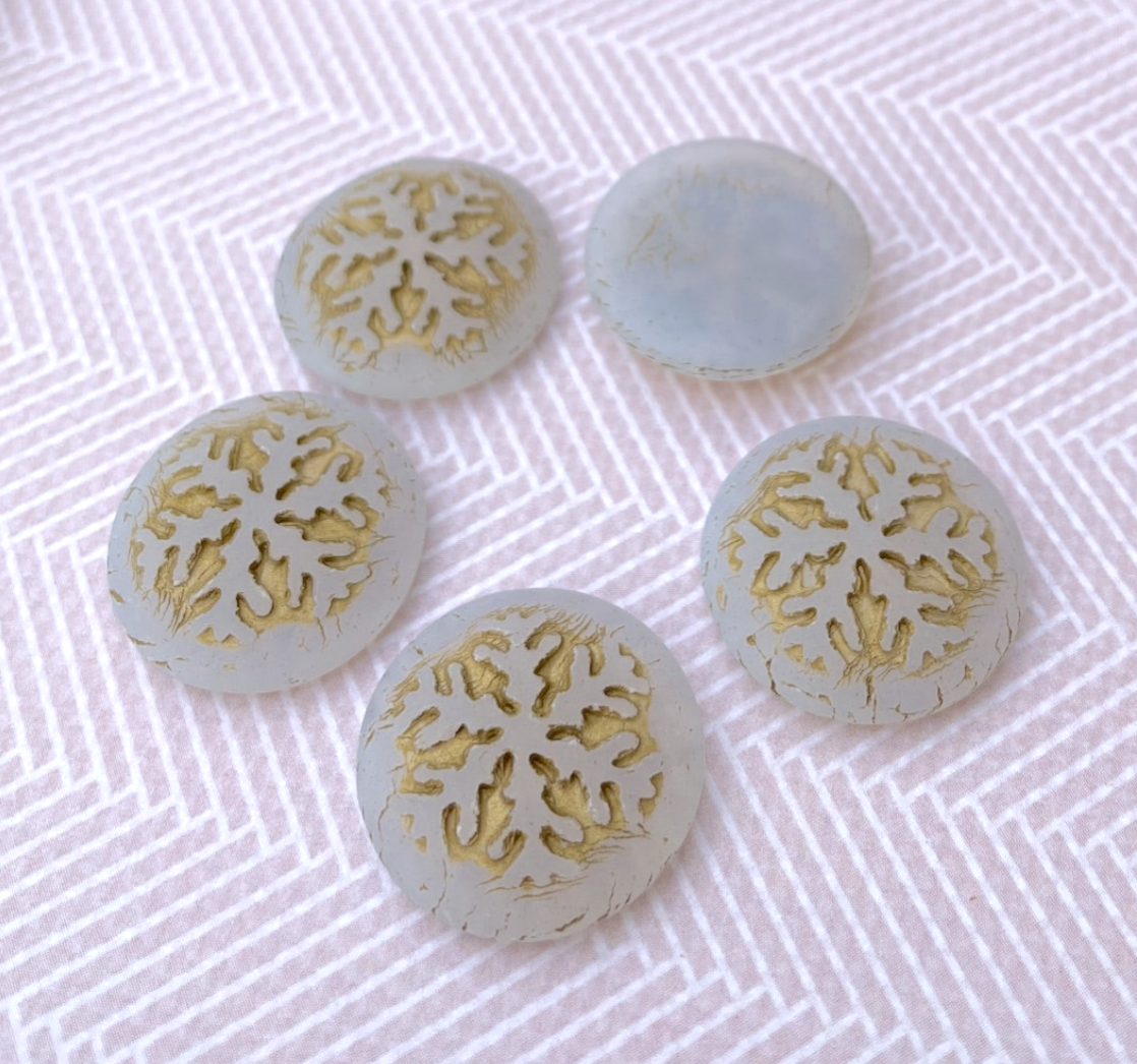 Opal Grey Glass Snowflake Cabochon with Gold Wash 21mm Pack of 2