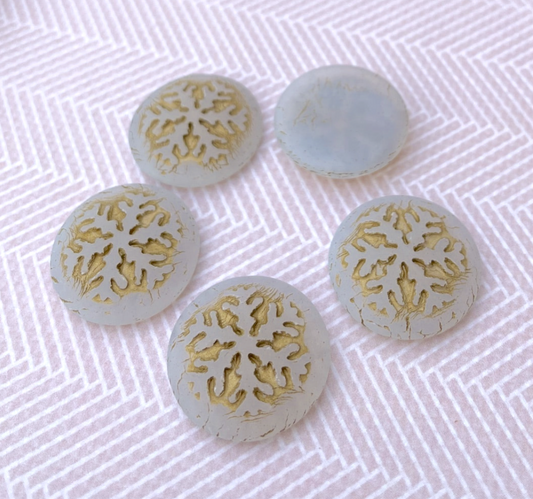 Opal Grey Glass Snowflake Cabochon with Gold Wash 21mm Pack of 2