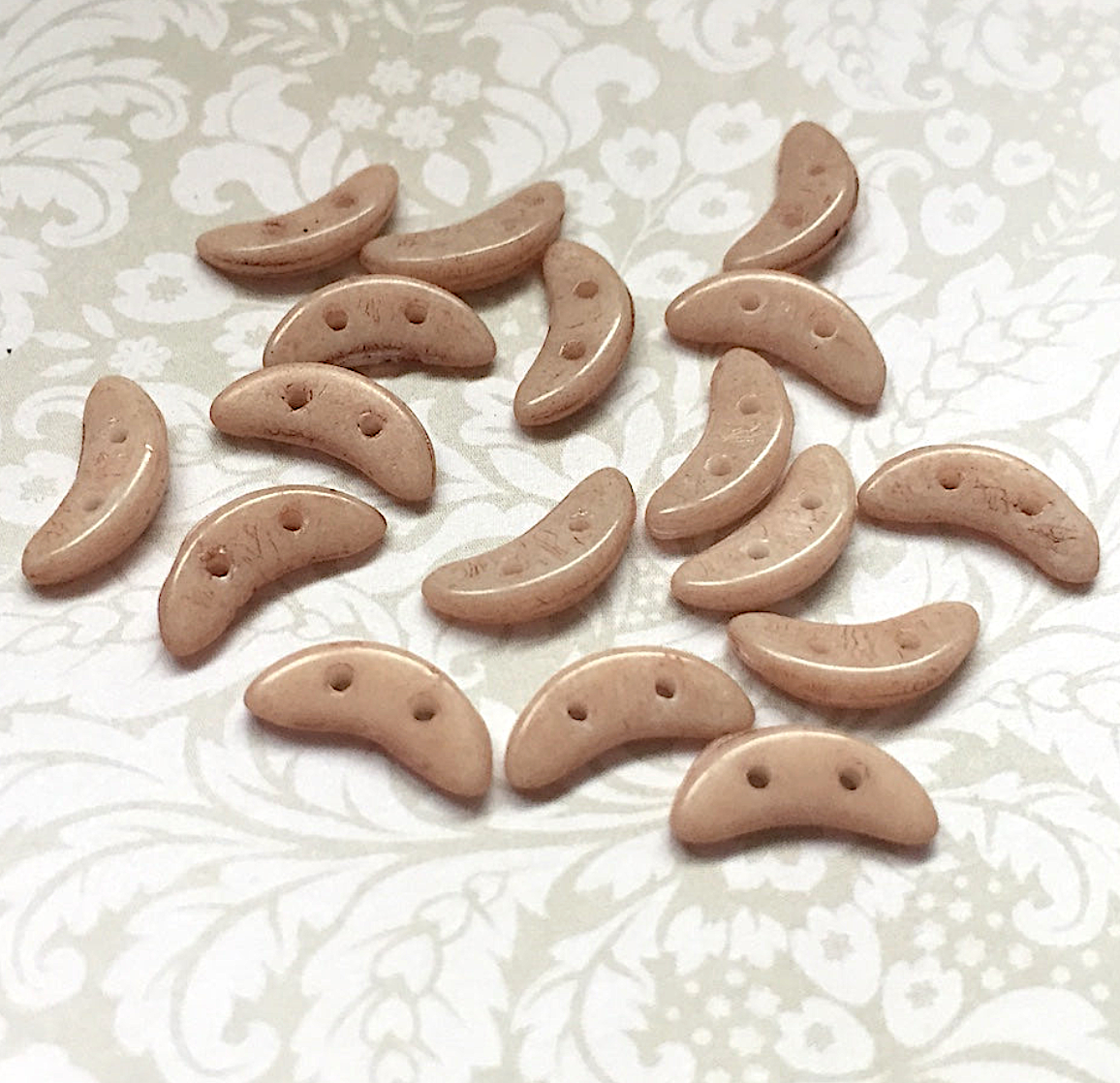 Opaque Iced Coffee Glass Crescent Beads 2-hole Czech Glass Beads - 50 beads
