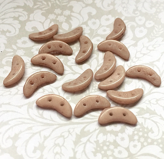 Opaque Iced Coffee Glass Crescent Beads 2-hole Czech Glass Beads - 50 beads