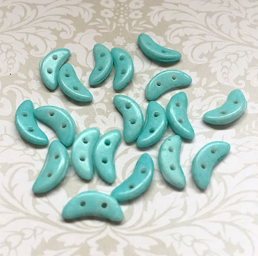 Opaque Limpet Shell Glass Crescent Beads 2-hole Czech Glass Beads - 50 beads