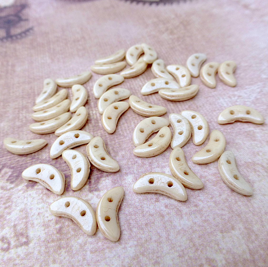 Opaque Luster Champagne Glass Crescent Beads 2-hole Czech Glass Beads - 50 beads