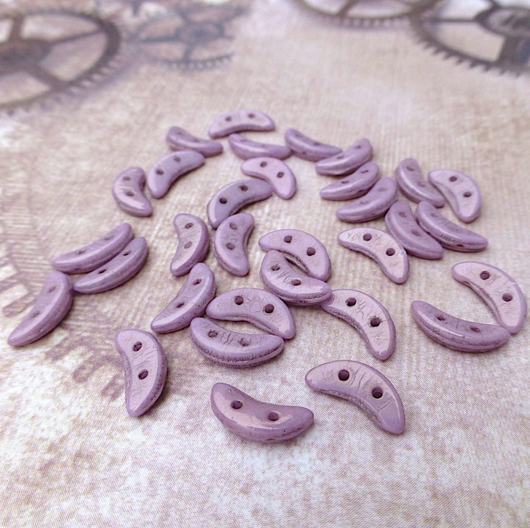 Opaque Luster Lilac Glass Crescent Beads 2-hole Czech Glass Beads - 50 beads